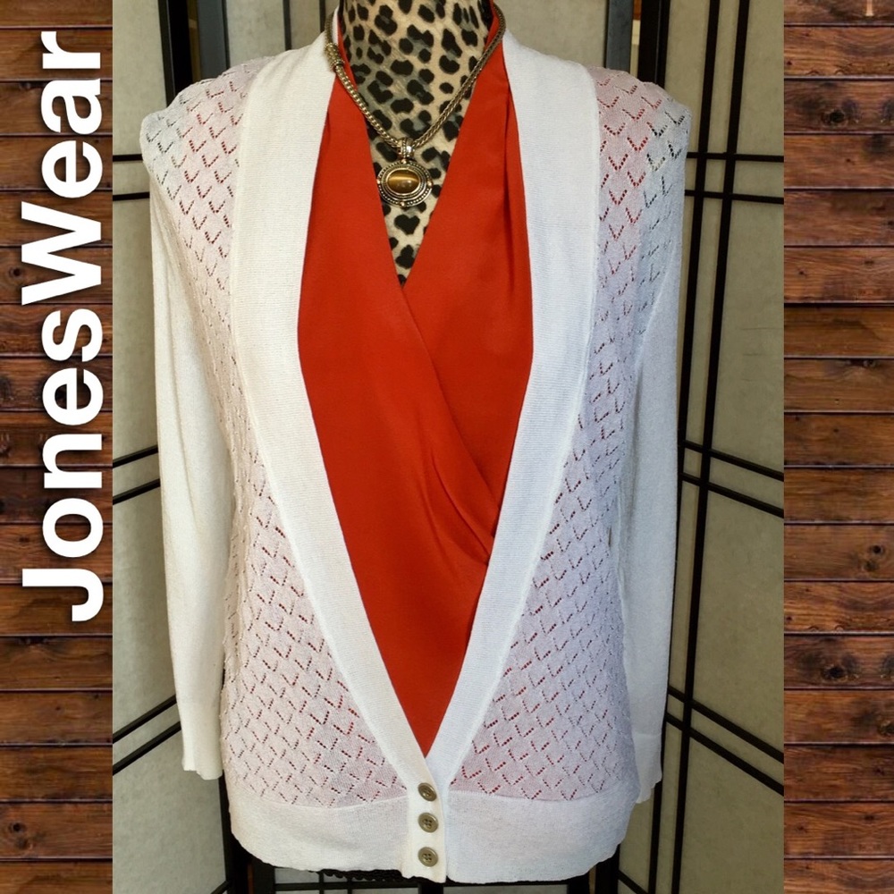 NWT Jones Wear NY, Bright White Cardigan Sweater, Sz S